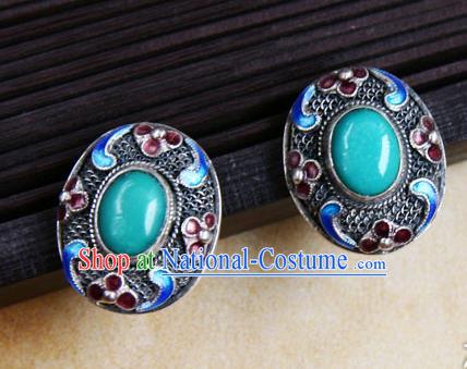 Handmade Chinese Cheongsam Ear Accessories Traditional Kallaite Cloisonne Earrings Jewelry