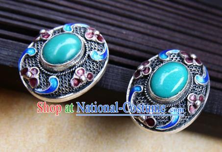 Handmade Chinese Cheongsam Ear Accessories Traditional Kallaite Cloisonne Earrings Jewelry