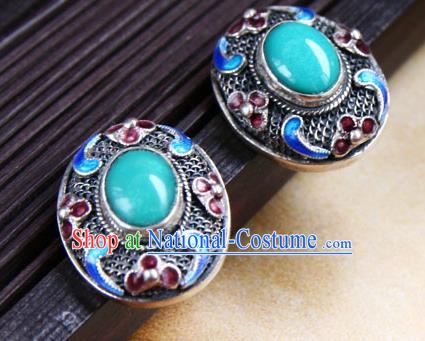 Handmade Chinese Cheongsam Ear Accessories Traditional Kallaite Cloisonne Earrings Jewelry