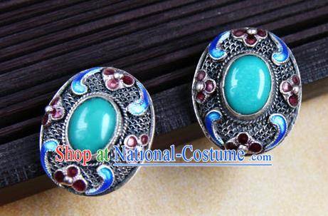 Handmade Chinese Cheongsam Ear Accessories Traditional Kallaite Cloisonne Earrings Jewelry