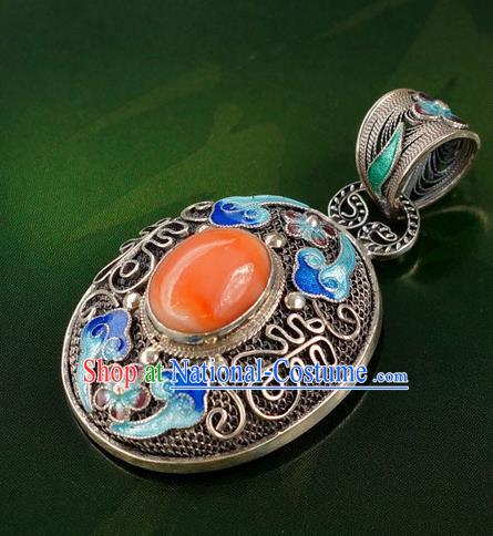 China Handmade Cloisonne Necklace Pendant National Ruby Jewelry Traditional Silver Accessories