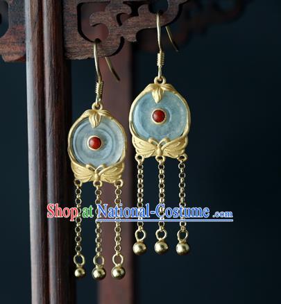 Handmade Chinese Traditional Golden Bells Tassel Earrings Jewelry Cheongsam Jade Ear Accessories