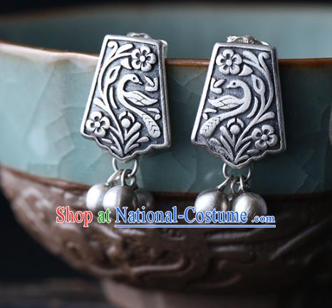 Handmade Chinese Cheongsam Jewelry Ear Accessories Traditional Silver Carving Earrings