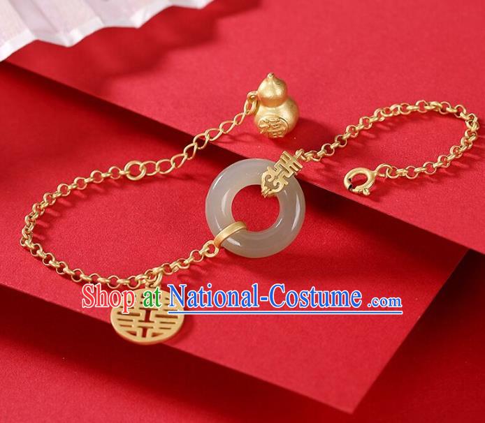 China Classical Accessories Traditional National Jade Bracelet Jewelry Handmade Golden Gourd Hand Decorative