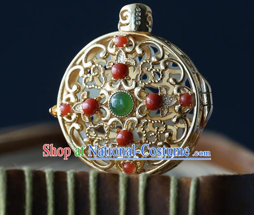 China Classical Silver Sachet Accessories Traditional National Gems Jewelry Handmade Jade Necklace Pendant