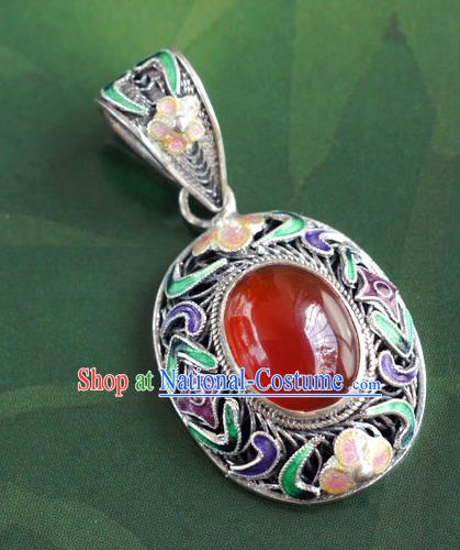 China Traditional National Silver Jewelry Court Cloisonne Accessories Handmade Agate Necklace Pendant