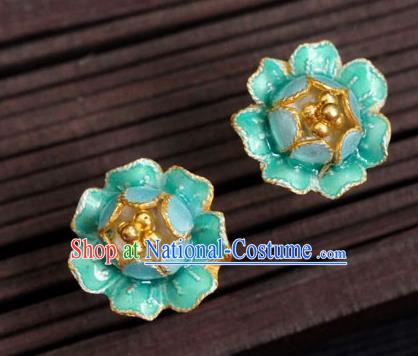 Handmade Chinese Enamel Green Peony Earrings Jewelry Traditional Cheongsam Ear Accessories