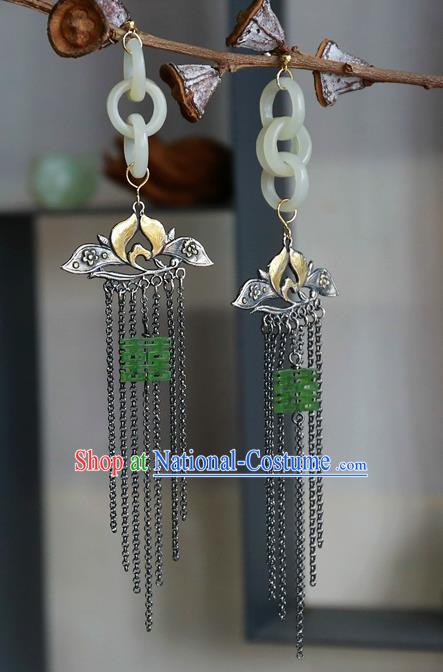 China Carving Lotus National Jewelry Traditional Ancient Qing Dynasty Earrings Handmade Jade Rings Ear Accessories