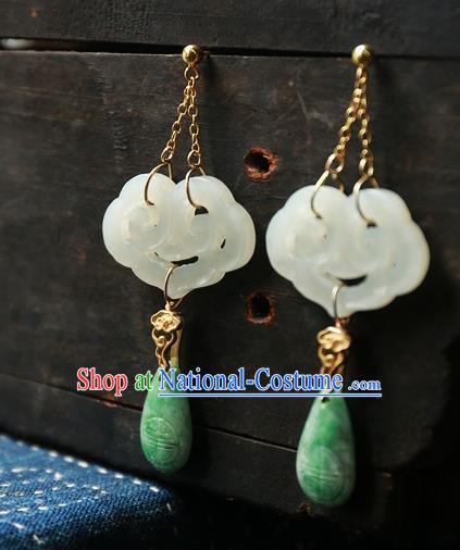 China White Jade Cloud National Jewelry Traditional Ancient Qing Dynasty Earrings Handmade Ear Accessories