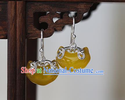 Handmade Chinese Traditional Accessories Silver Ear Jewelry Cheongsam Citrine Earrings