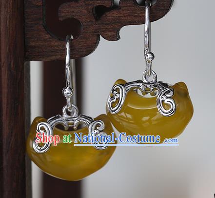 Handmade Chinese Traditional Accessories Silver Ear Jewelry Cheongsam Citrine Earrings