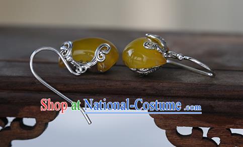 Handmade Chinese Traditional Accessories Silver Ear Jewelry Cheongsam Citrine Earrings