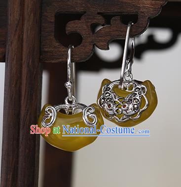 Handmade Chinese Traditional Accessories Silver Ear Jewelry Cheongsam Citrine Earrings