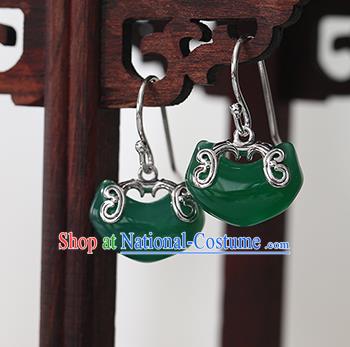 Handmade Chinese Cheongsam Chrysoprase Earrings Traditional Accessories Silver Ear Jewelry