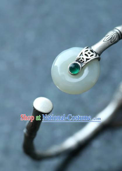 China Handmade Silver Carving Bamboo Bangle Jewelry Jade Accessories Traditional National Bracelet