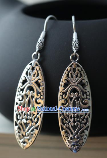 Handmade Chinese Ethnic Earrings Traditional Silver Carving Ear Jewelry Accessories