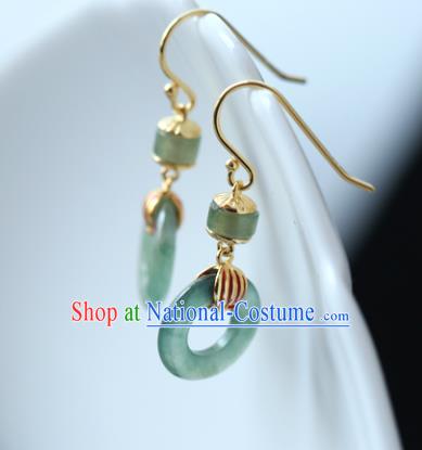 Handmade Chinese Jade Earrings Traditional Ear Jewelry Silver Accessories