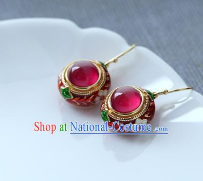 Handmade Chinese Traditional Ear Jewelry Red Corundum Eardrop Accessories Enamel Earrings