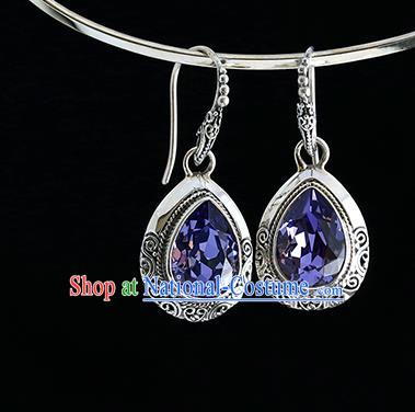 Handmade Chinese Traditional Silver Ear Jewelry Eardrop Accessories Amethyst Earrings