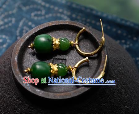 China National Court Earrings Traditional Queen Jewelry Handmade Qing Dynasty Jadeite Beads Ear Accessories