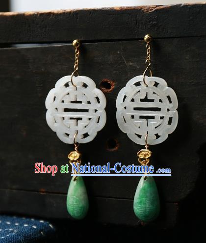 China National Wedding Jewelry Ancient Qing Dynasty Earrings Traditional Handmade White Jade Ear Accessories