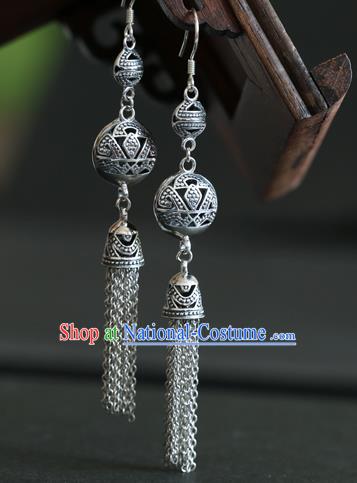 Handmade Chinese Classical Silver Tassel Earrings Traditional Ear Jewelry Hollowed Eardrop Accessories