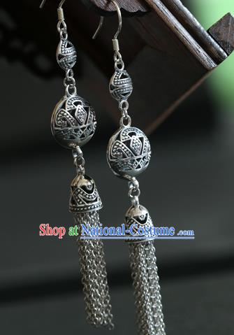 Handmade Chinese Classical Silver Tassel Earrings Traditional Ear Jewelry Hollowed Eardrop Accessories