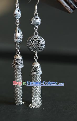 Handmade Chinese Classical Silver Tassel Earrings Traditional Ear Jewelry Hollowed Eardrop Accessories