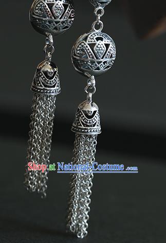 Handmade Chinese Classical Silver Tassel Earrings Traditional Ear Jewelry Hollowed Eardrop Accessories