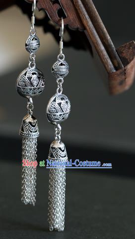 Handmade Chinese Classical Silver Tassel Earrings Traditional Ear Jewelry Hollowed Eardrop Accessories