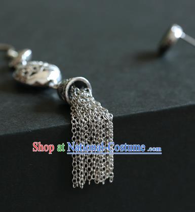 Handmade Chinese Classical Silver Tassel Earrings Traditional Ear Jewelry Hollowed Eardrop Accessories