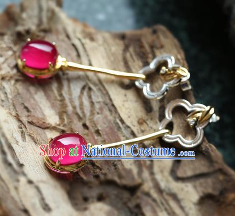 Handmade Chinese Traditional Ear Jewelry Classical Cheongsam Earrings Red Corundum Eardrop Accessories