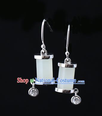 Handmade Chinese Silver Eardrop Accessories Classical Cheongsam Earrings Traditional Jade Ear Jewelry