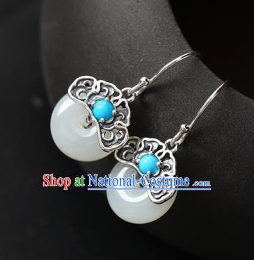 Handmade Chinese Classical Cheongsam Earrings Accessories Traditional Jade Ear Jewelry Silver Eardrop