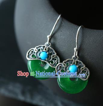 Handmade Chinese Traditional Ear Jewelry Silver Eardrop Classical Cheongsam Chrysoprase Earrings Accessories