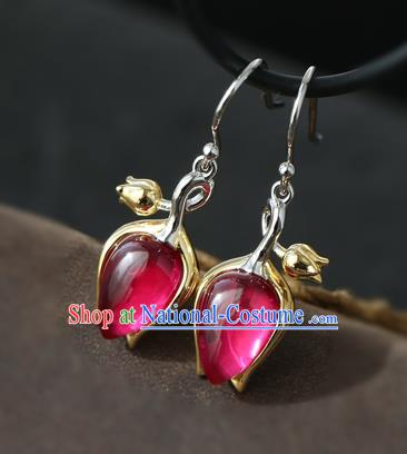 Handmade Chinese Red Corundum Eardrop Classical Cheongsam Earrings Accessories Traditional Convallaria Ear Jewelry