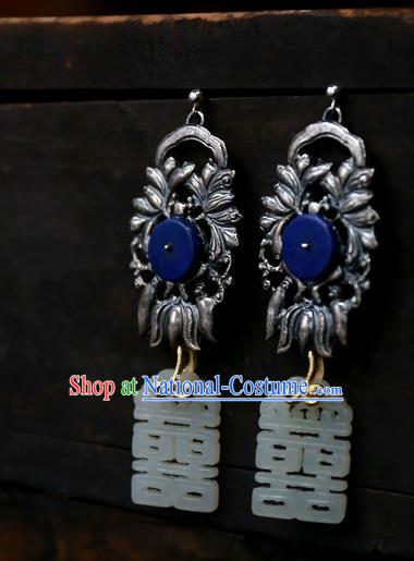 China National Wedding Jade Carving Jewelry Ancient Qing Dynasty Earrings Traditional Handmade Ear Accessories