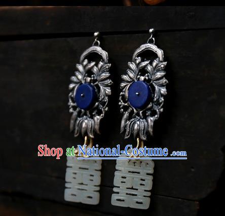 China National Wedding Jade Carving Jewelry Ancient Qing Dynasty Earrings Traditional Handmade Ear Accessories