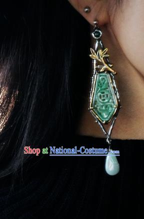 China Handmade Jade Ear Accessories Traditional Cheongsam Earrings National Jewelry