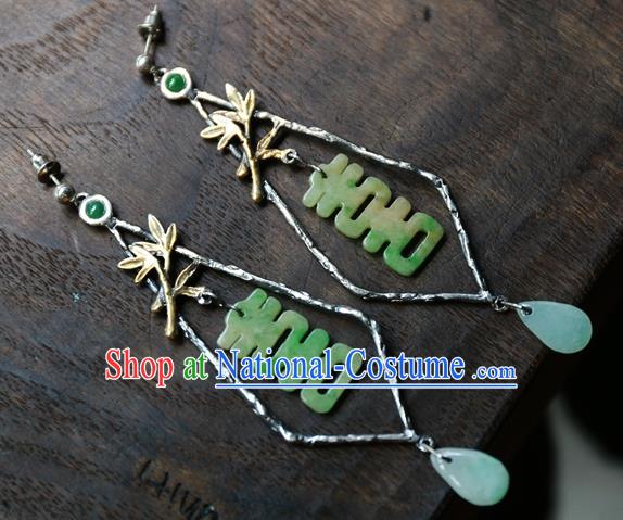 China Traditional Wedding Jewelry National Cheongsam Earrings Handmade Jade Ear Accessories