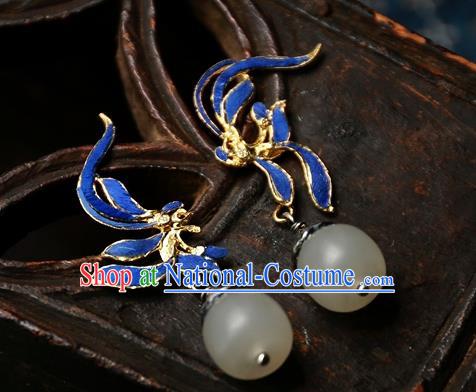 China Traditional National Jade Jewelry Handmade Qing Dynasty Ear Accessories Ancient Court Blueing Earrings