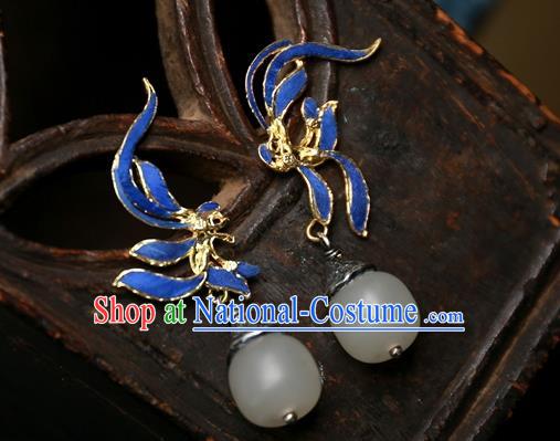 China Traditional National Jade Jewelry Handmade Qing Dynasty Ear Accessories Ancient Court Blueing Earrings