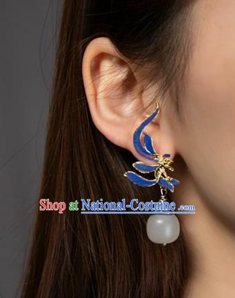 China Traditional National Jade Jewelry Handmade Qing Dynasty Ear Accessories Ancient Court Blueing Earrings