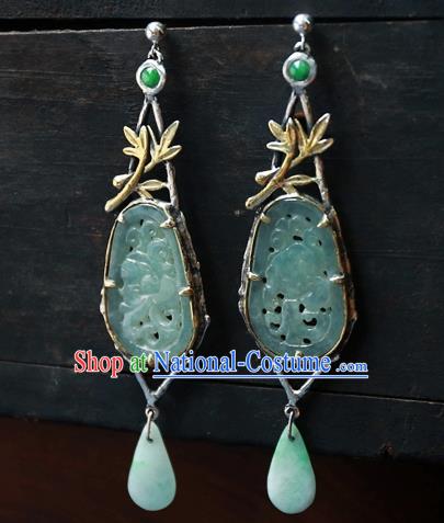 China Jade Products Traditional Wedding Jewelry Handmade Carving Ear Accessories National Cheongsam Earrings