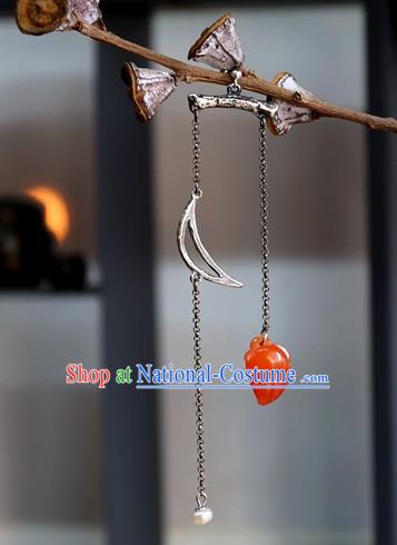 China National Cheongsam Agate Earrings Traditional Silver Jewelry Handmade Long Tassel Ear Accessories