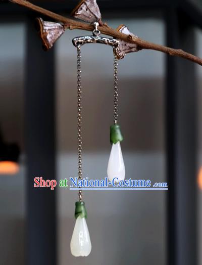 China Handmade Jade Yulan Magnolia Ear Accessories National Cheongsam Earrings Traditional Silver Jewelry Ornaments