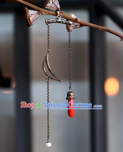 China National Cheongsam Earrings Traditional Jewelry Ornaments Handmade Silver Long Tassel Ear Accessories