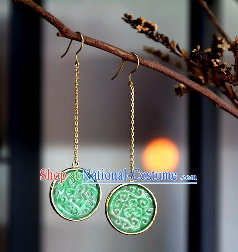 China National 18K Gold Cheongsam Earrings Traditional Jade Jewelry Ornaments Handmade Ear Accessories