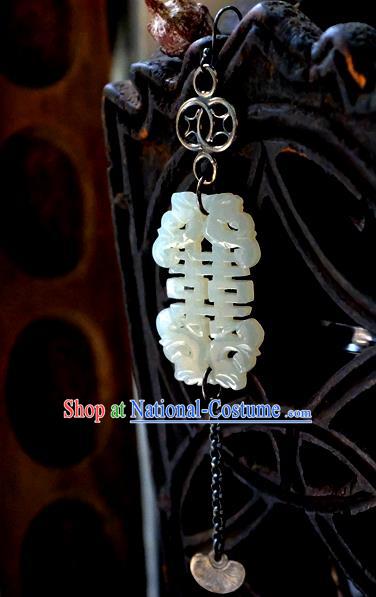 China Traditional Wedding Silver Jewelry Ornaments National Cheongsam Earrings Handmade White Jade Ear Accessories