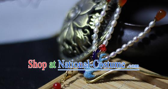 China Ming Dynasty Queen Blueing Phoenix Hair Stick Traditional Hanfu Hair Accessories Ancient Empress Pearls Hairpin